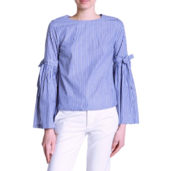 Catherine Malandrino Tops - Catherine Malandrino Bell Sleeve Tie Stripe Blouse